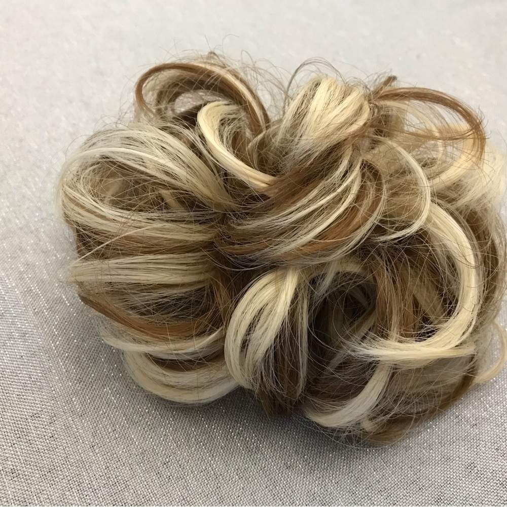 Stylish Blonde and Brown Hair Scrunchie Curly Messy Bun